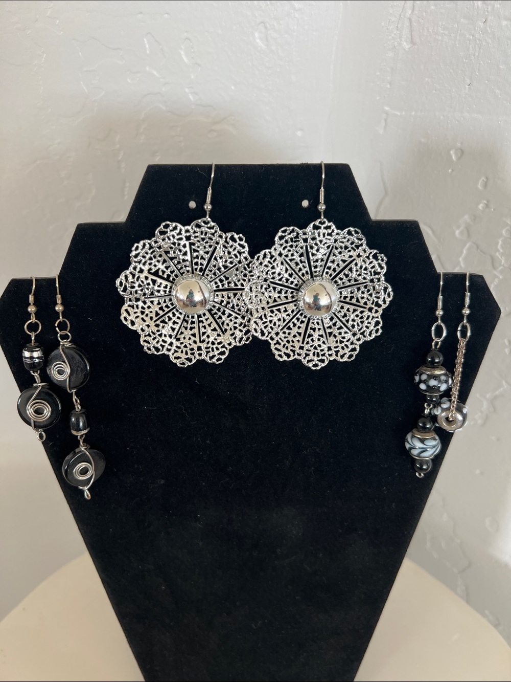 Silver Filigree Medallion Drop Earrings - Women Jewelry lot of 3 earrings